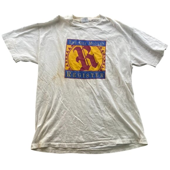 Vintage Single Stitch Hanes Men's Beefy T-Shirt Large Des Moines Register Graphi - Picture 1 of 13